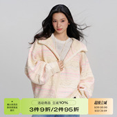 RAPPEYE 外套女撞色渐变彩虹毛衣 简约双拉链宽松编织连帽针织开衫