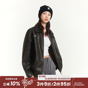 休闲翻领做旧皮衣 飞行员夹克情侣款 RAPPEYE 复古港风廓形宽松美式