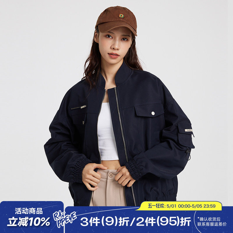 RAPPEYE 贴袋美式复古短款棒球服外套上衣宽松百搭新款飞行夹克