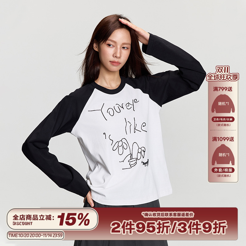 RAPPEYE复古撞色拼接长袖T恤