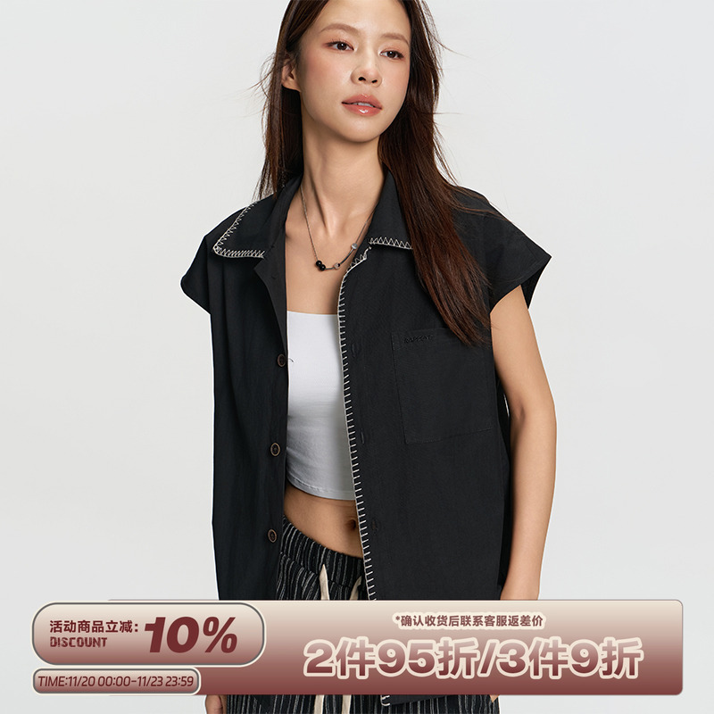 RAPPEYE复古明辑线马甲无袖衬衫