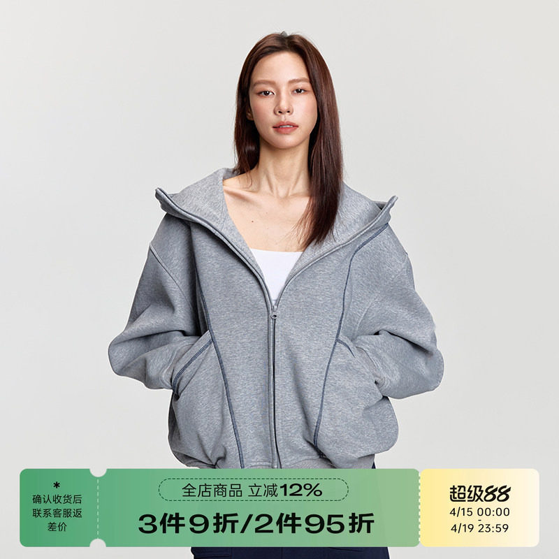 RAPPEYE 潮牌美式重磅500g连帽拉链开衫外套明辑线廓形空气层卫衣