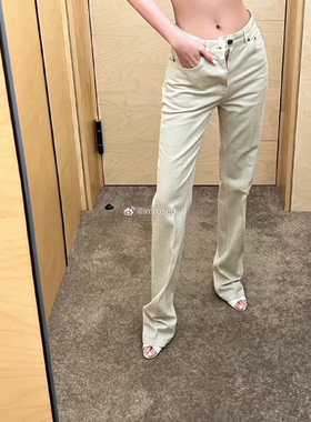 ROW Carlton奶调石灰色 中腰直筒显瘦拉长比例牛仔裤