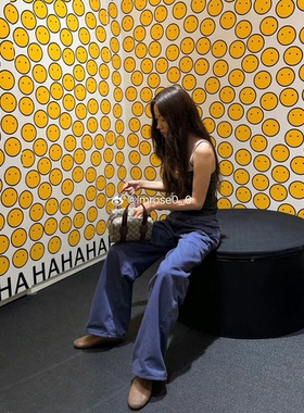 ROW Eglitta法工蓝紫色 经典版型棉质中腰宽松直筒牛仔裤