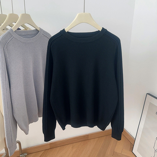 IMCC设计感纯色竖坑条套头加厚毛衣女冬宽松百搭针织衫柔软上衣