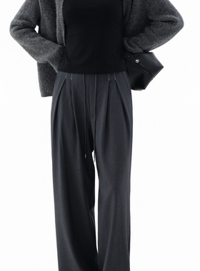 SEAWHEN海维恩羊毛触感TR西裤女垂感时尚高级感秋季抽绳阔腿长裤