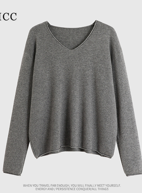 IMCC设计感小众纯色V领舒适软糯针织毛衣女宽松百搭打底绒衫上衣