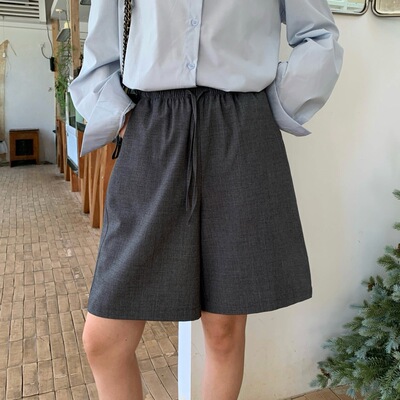 SEAWHEN松紧高腰抽绳西装短裤