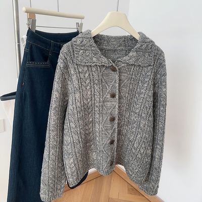 复古麻花学院风羊毛针织开衫外套