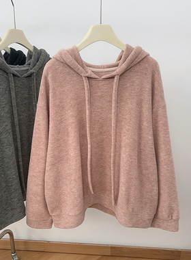 IMCC减龄少女感！粉色毛巾绒连帽卫衣女秋冬宽松加厚套头上衣内搭