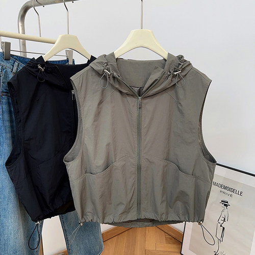 IMCC工装连帽拉链显瘦马甲女