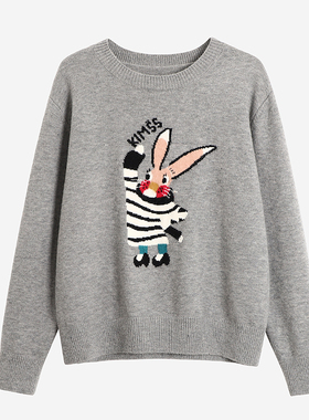 IMCC设计感小众刺绣洋气兔子圆领毛衣针织衫女秋宽松加厚保暖上衣