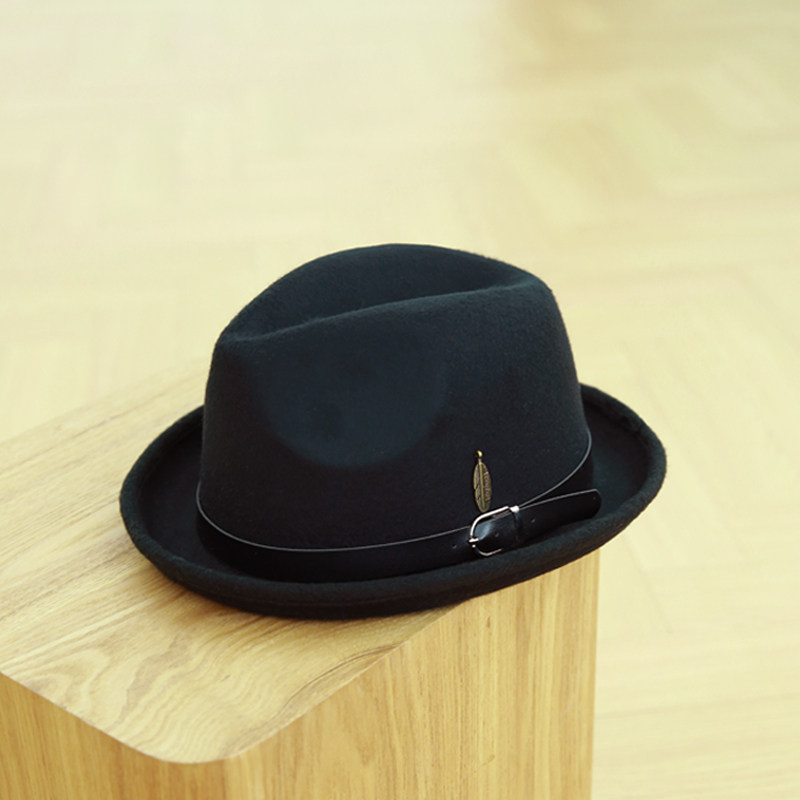 秋冬新款帽子男士百搭逛街小礼帽女时尚英伦简约基本款爵士毛呢帽