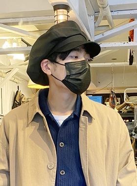 遮脸宽松大头围黑色贝雷帽男春秋休闲画家帽报童帽八角帽子女大号