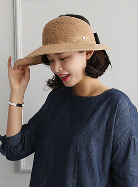 空顶帽蝴蝶结草帽沙滩帽出游大檐防晒无顶渔夫帽子女夏海边遮阳帽