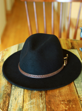 帽子男女士秋冬季百搭休闲时尚潮黑色大檐礼帽英伦帽羊毛呢帽韩版