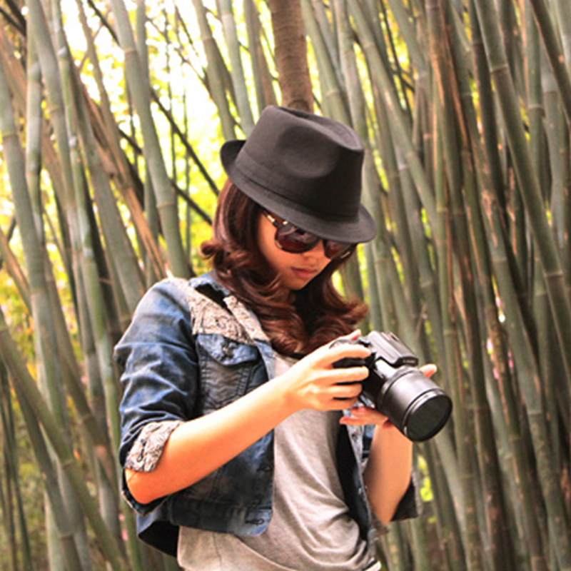 帽子女春秋冬季休闲时尚逛街韩版短檐黑色小礼帽男复古英伦爵士帽