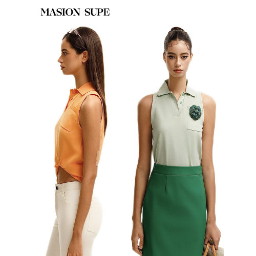 MASION SUPE polo式无袖背心t 薄荷绿/橙子色