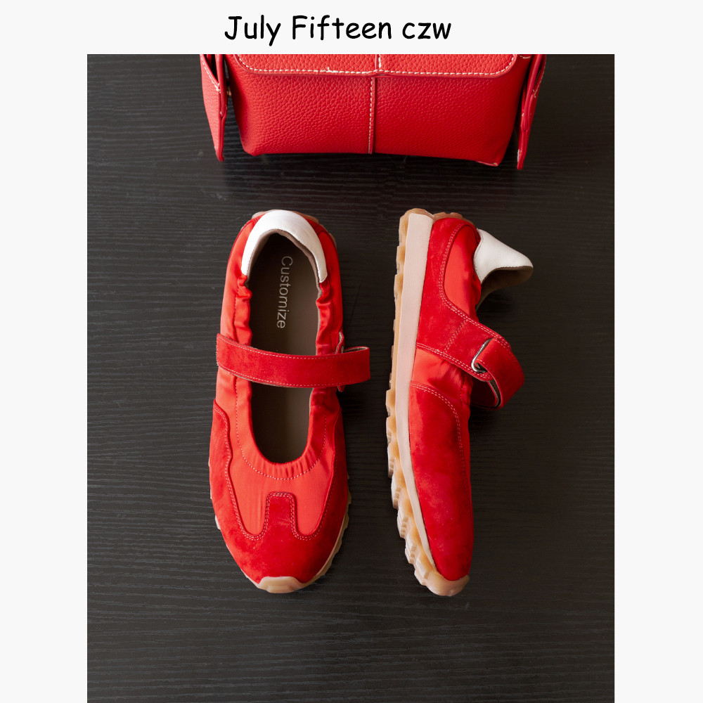 2026新款羊翻皮拼色玛丽珍运动鞋女休闲芭蕾舞鞋平底魔术贴德训鞋,女鞋,时尚芭蕾鞋,淘宝优惠券,粉丝福利购,淘宝优惠卷