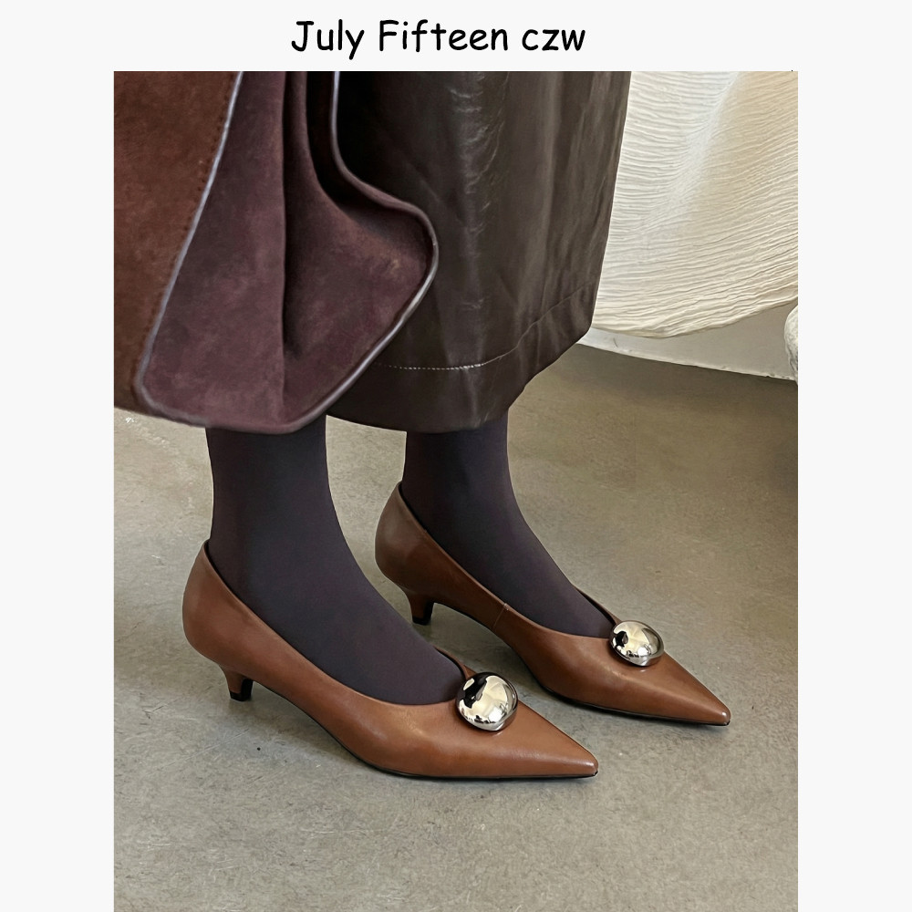 头层牛皮法式金属扣尖头浅口单鞋女2026春季新款2cm猫跟高级感,女鞋,浅口单鞋,淘宝优惠券,粉丝福利购,淘宝优惠卷