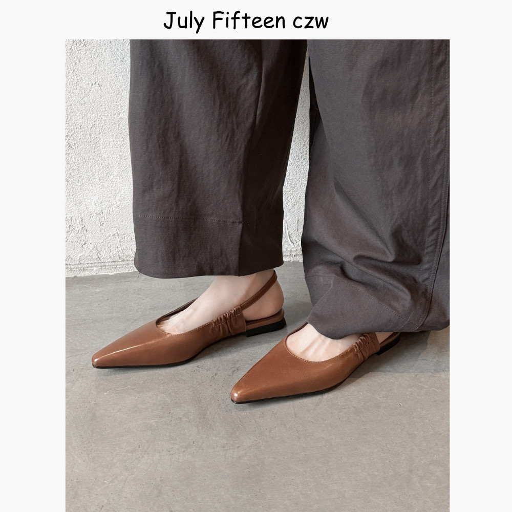 头层牛皮～简约尖头1.5cm平底包头凉鞋女2026春夏新款后空单鞋