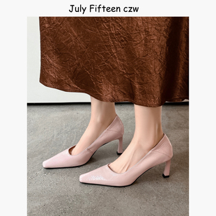 气质高跟鞋 头层牛漆皮～欧美尖头7cm细跟浅口单鞋 女2026春夏新款