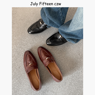 百搭通勤单鞋 头层牛皮 女2026新款 金属扣乐福鞋 英伦老钱风小皮鞋