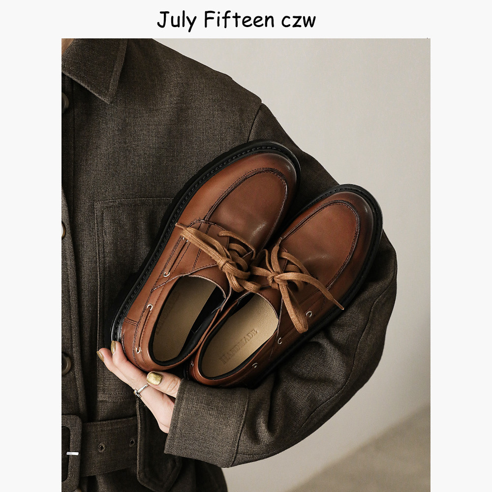 头层牛皮英伦复古系带小皮鞋女2026新款圆头厚底粗跟深口单鞋