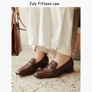 老钱风小皮鞋 女粗跟一脚蹬通勤单鞋 英伦风羊皮方头乐福鞋 2026新款