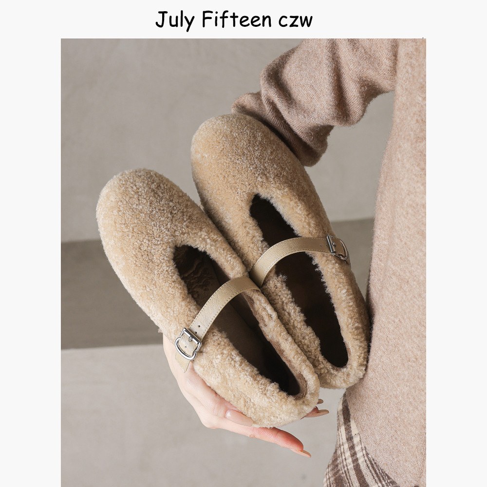 纯羊毛~毛绒玛丽珍鞋女2025新款一字带扣平底加绒软底百搭毛毛鞋,女鞋,玛丽珍鞋,淘宝优惠券,粉丝福利购,淘宝优惠卷