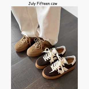 百搭休闲松糕鞋 高丝光头层牛皮复古拼色系带厚底德训鞋 女2026新款