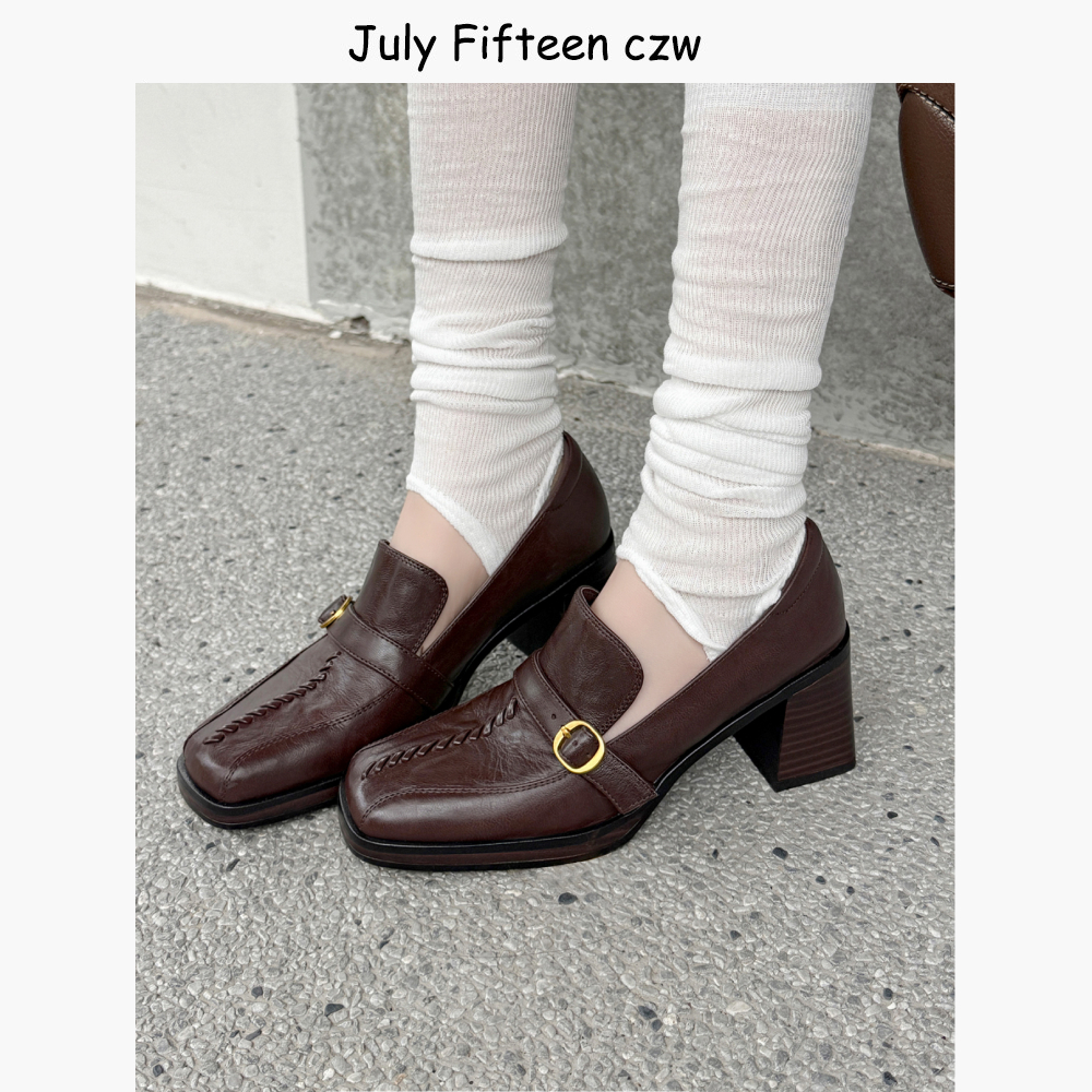 头层羊皮~复古高跟皮带扣乐福鞋