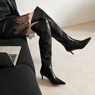高跟过膝靴女长靴尖头6cm细跟高筒靴瘦瘦靴 欧美时装 2024秋季 新款