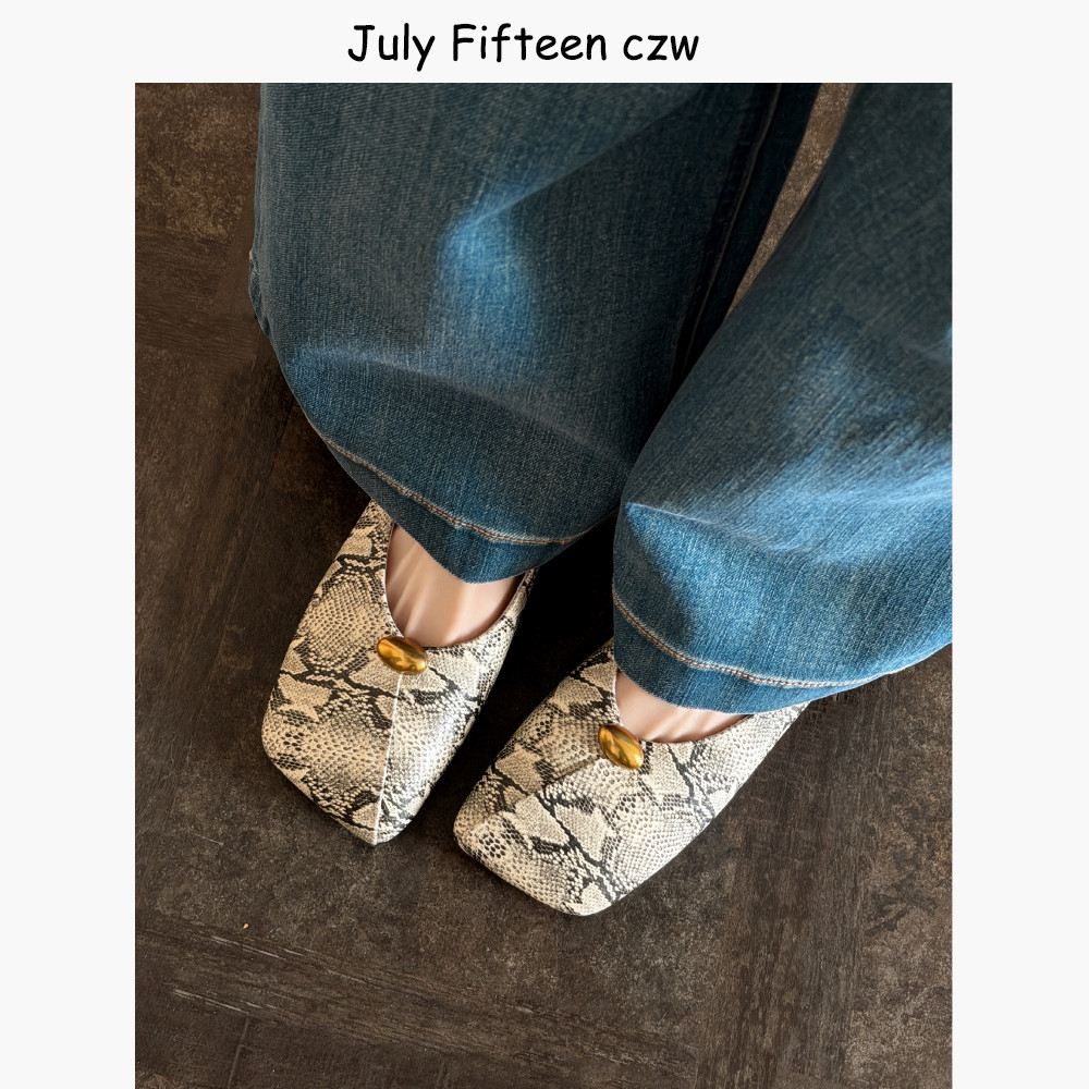 头层牛皮蛇纹方头内增高金属扣浅口单鞋女2026春季新款百搭小皮鞋,女鞋,浅口单鞋,淘宝优惠券,粉丝福利购,淘宝优惠卷