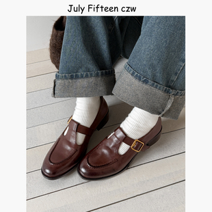 百搭通勤单鞋 头层牛皮 小皮鞋 女2026新款 英伦复古T字皮带扣乐福鞋
