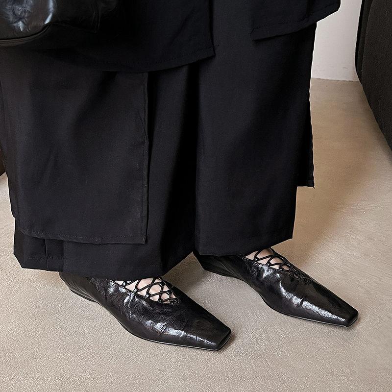 羊皮版~2025春季新款法式复古方头玛丽珍鞋女2cm坡跟单鞋小皮鞋