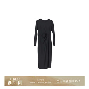 收腰针织裙通勤穿搭 连衣裙女修身 GKE 谷可LQ3068极简风黑色长袖