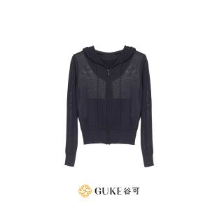 GKE/谷可MS6001简约薄款连帽拉链针织开衫女百搭修身外套春季新款
