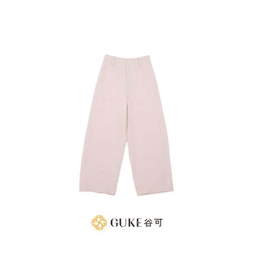 谷可高腰亚麻夏季弯刀阔腿裤女