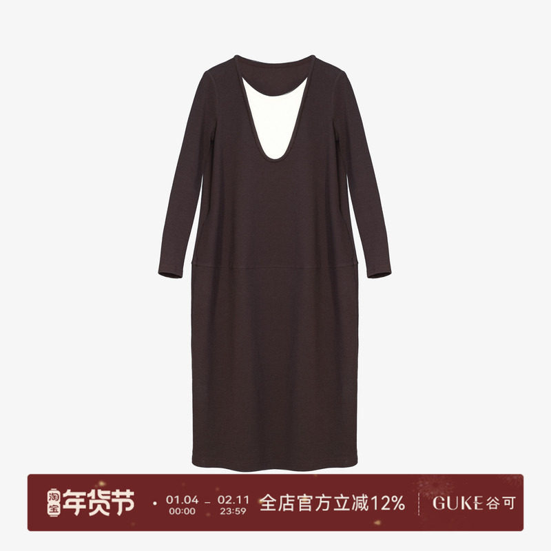 GKE/谷可LQ1331撞色针织连衣裙秋冬款时尚轻奢小众高级感女装长裙