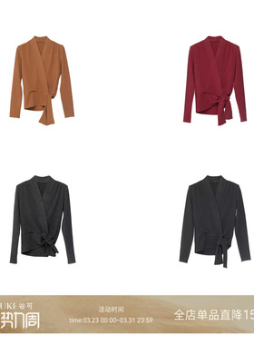 GKE/谷可C1252气质款系带V领针织衫2025冬款高级感修身女长袖上衣