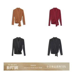 GKE/谷可C1252气质款系带V领针织衫2025冬款高级感修身女长袖上衣