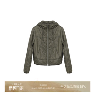 GKE 谷可M1137连帽棉服外套女宽松军绿色拉链棉衣冬季