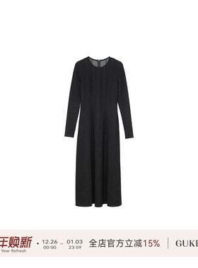 GKE/谷可LQ1052黑色连衣裙简约美剪裁显瘦气质优雅女装裙2025秋款