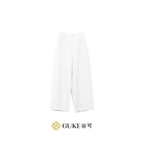 谷可高腰100%亚麻显瘦弯刀裤