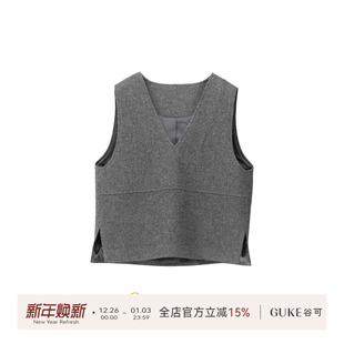 GKE 上衣 谷可S1289老钱风V领羊毛马甲女百搭无扣背心外穿气质法式