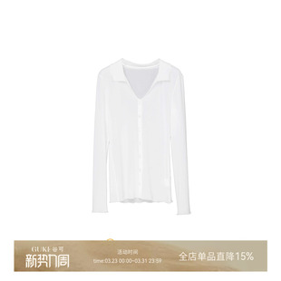 百搭开衫 GKE 女修身 醋酸衬衫 极简风 谷可C1091微透白色V领长袖