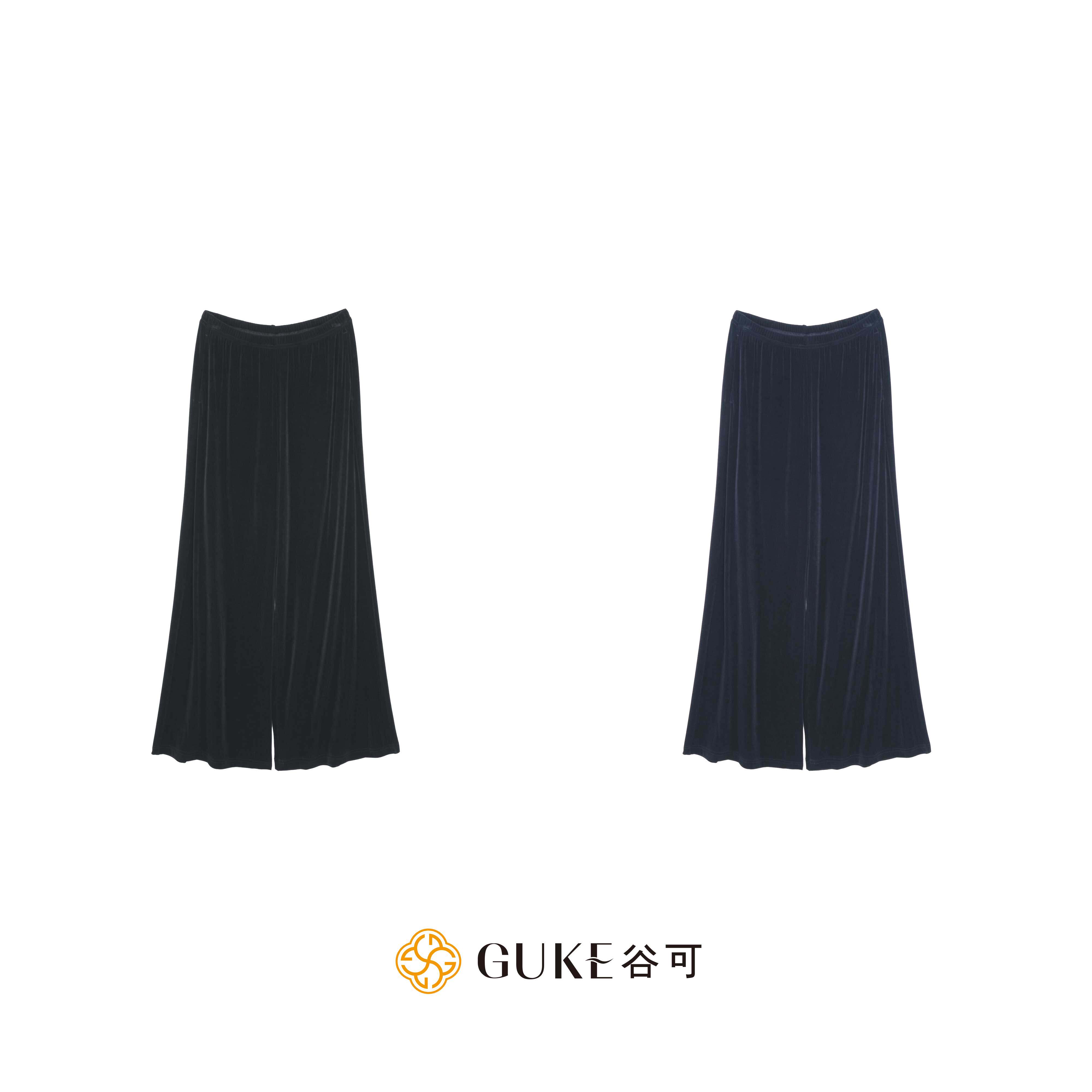 GKE/谷可K1531休闲高腰醋酸阔腿裤女黑色垂感显瘦百搭直筒长裤