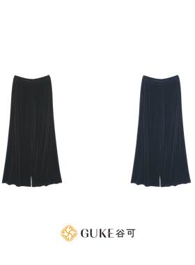 GKE/谷可K1531休闲高腰醋酸阔腿裤女黑色垂感显瘦百搭直筒长裤