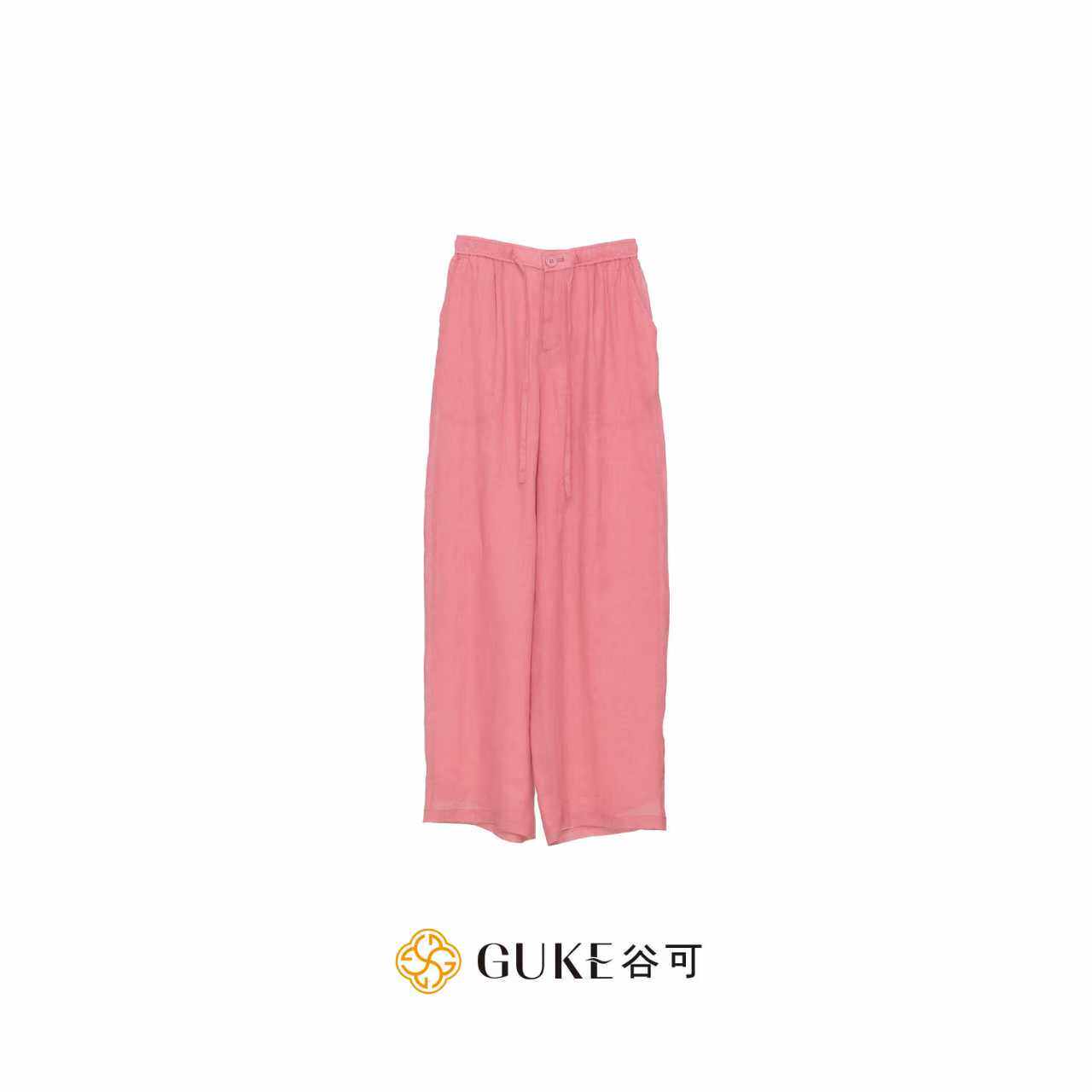 GKE/谷可k1259高腰休闲直筒裤女春藏蓝色苎麻垂感通勤百搭阔腿裤